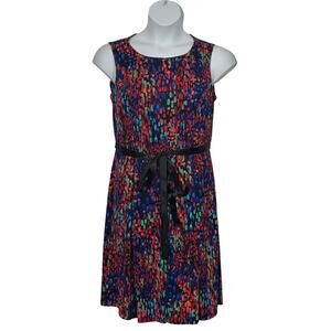 NWT-Women's size L red multi colored sleeveless knee length pleated dress